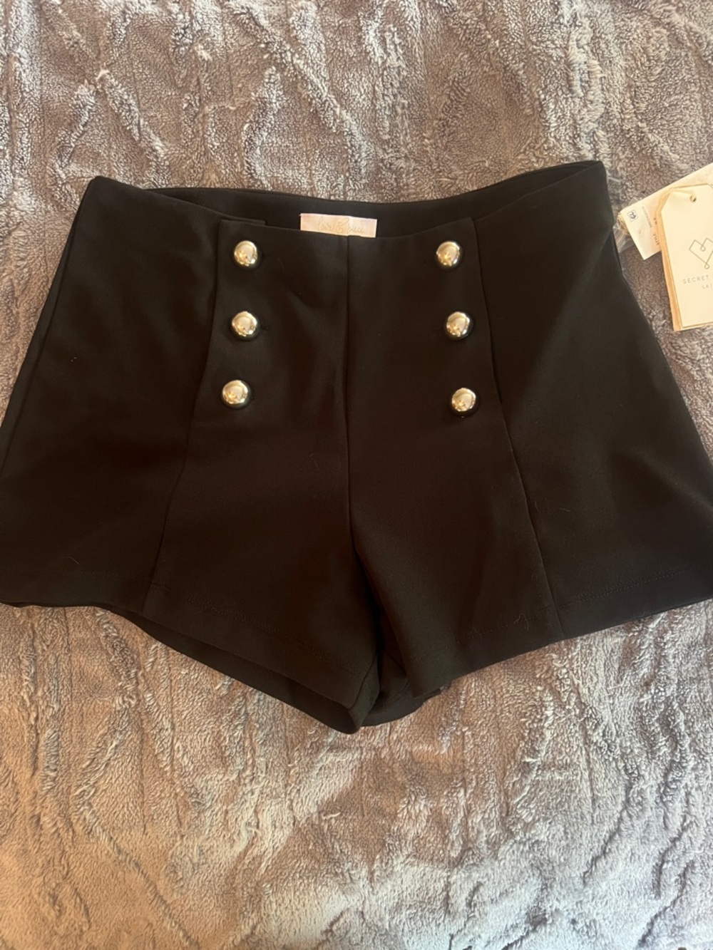High-Waist Black Button-Front Shorts